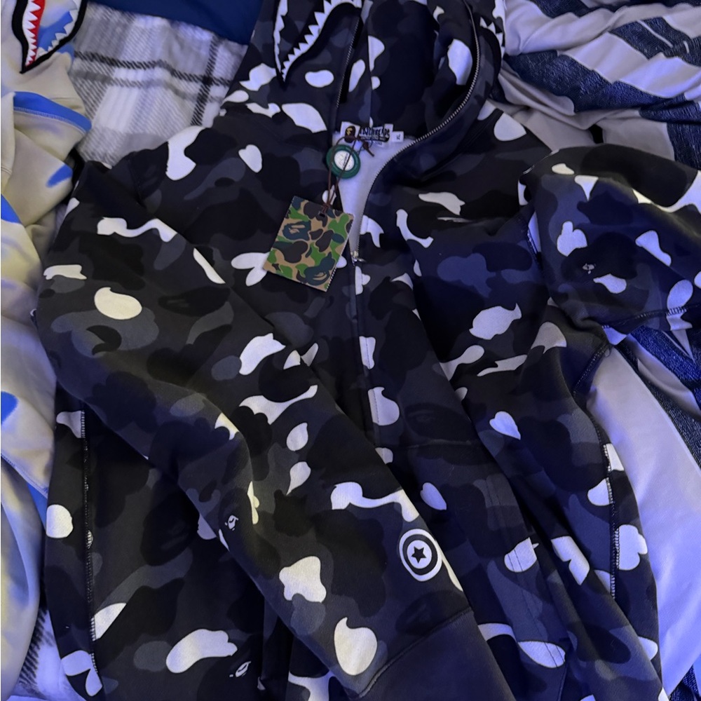 Bape Black and White Camo Zip Up Sweater